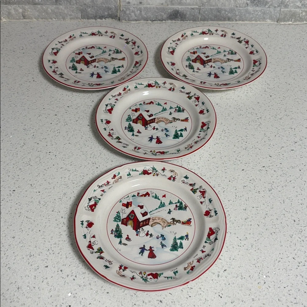 Farberware White Christmas 1995 Winter Scene Dessert Salad Plates - Set of 4 - Picture 3 of 9